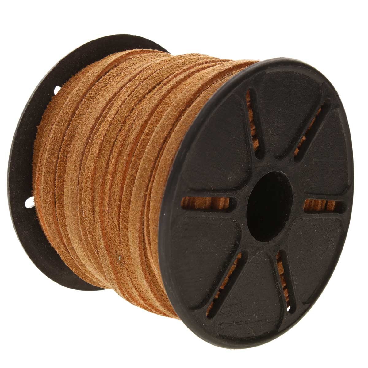 Spool of brown cord on a black plastic reel