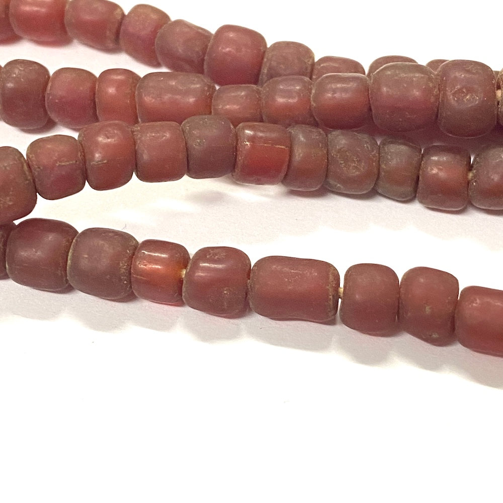 Tube - Ruby Transparent Matte - Java Recycled Glass Beads - (1 strand)