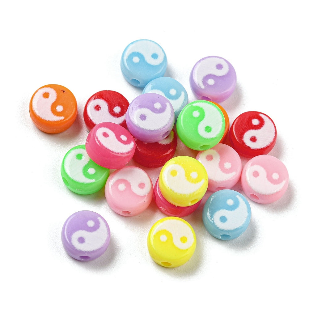 Yin/Yang Beads - White/Colours (50)