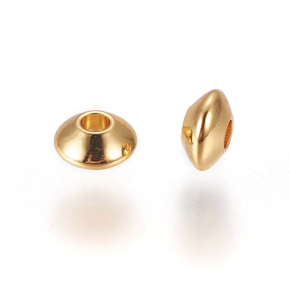 Two gold beads on a white background