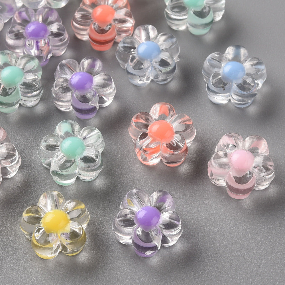 12mm Flower Beads (50) - Transparent Mixed