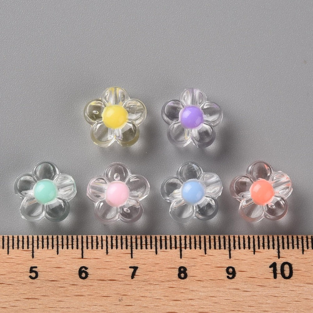 12mm Flower Beads (50) - Transparent Mixed