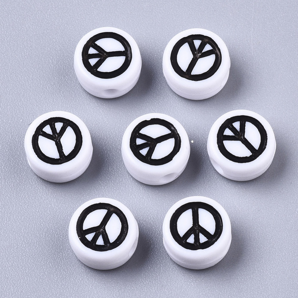 Peace Sign Beads - White/Black (50)