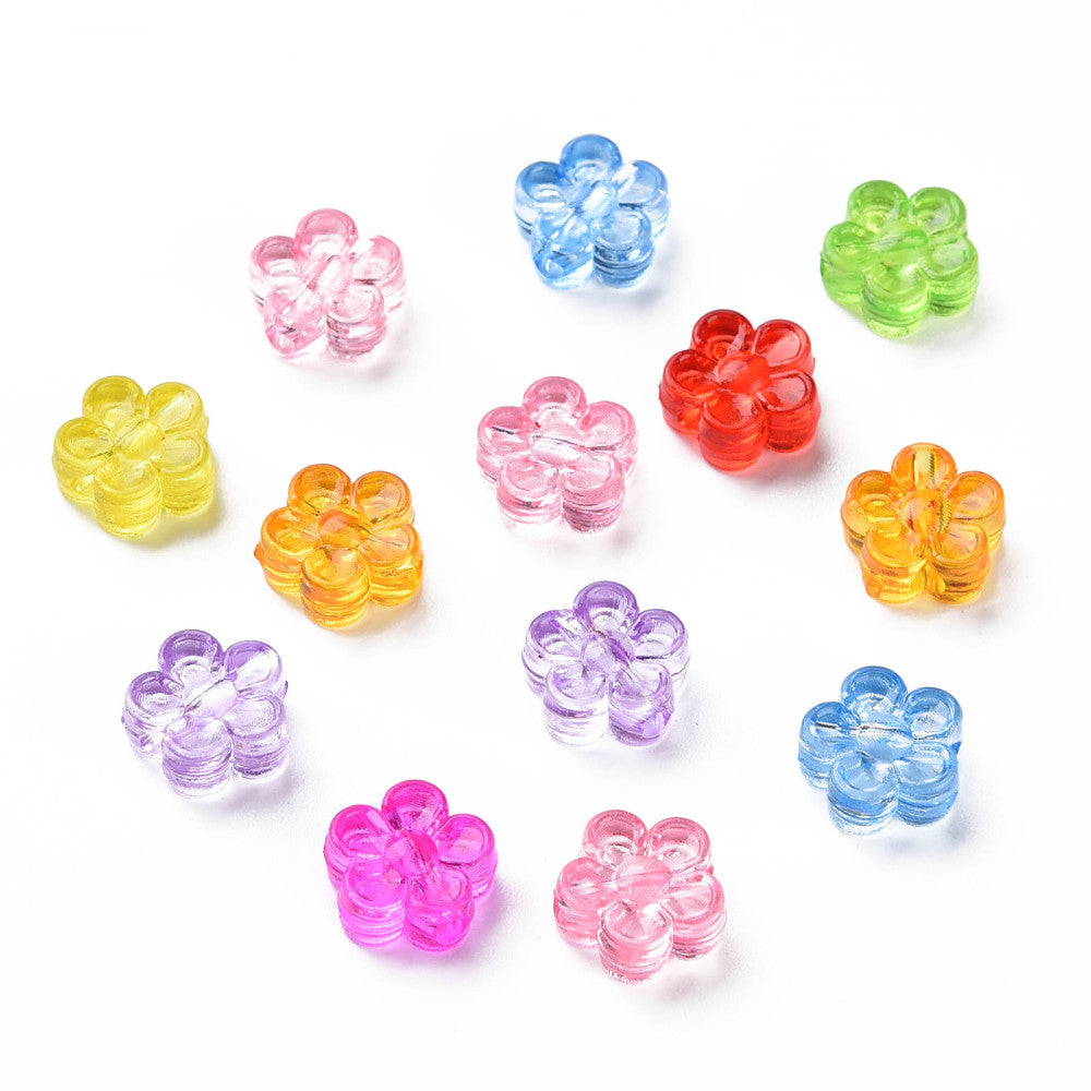 Tiny Flower Beads (100) - Transparent Mixed