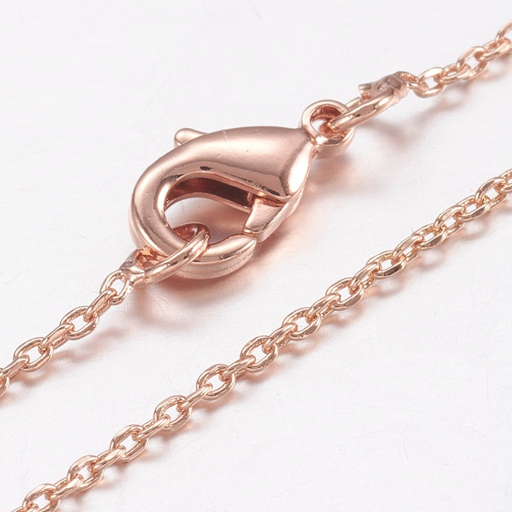 45cm Brass Cross Rolo Chain - Rose Gold Plated