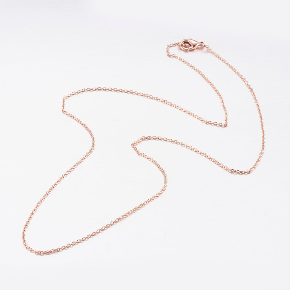 45cm Brass Cross Rolo Chain - Rose Gold Plated