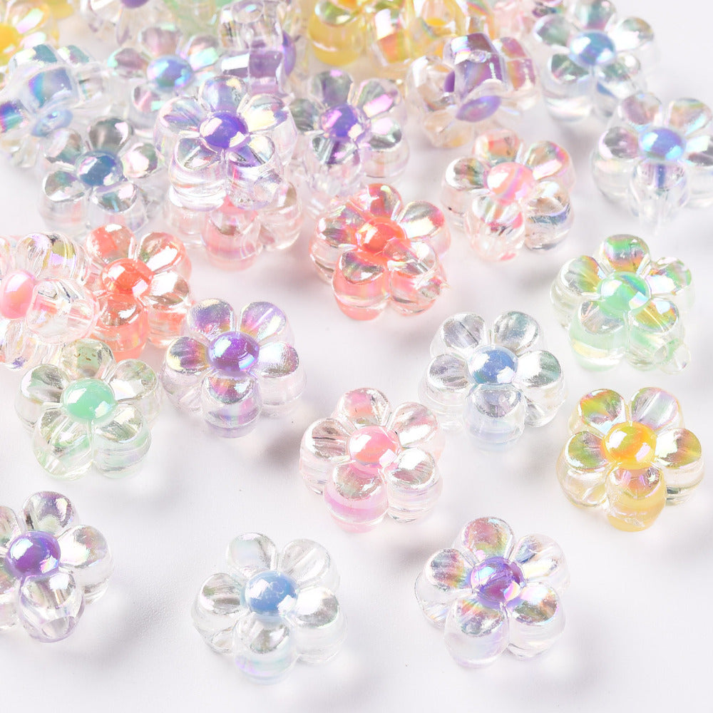 12mm Flower Beads (50) - Transparent AB Mixed