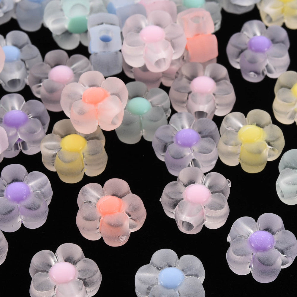 12mm Flower Beads (50) - Transparent Frosted Mixed