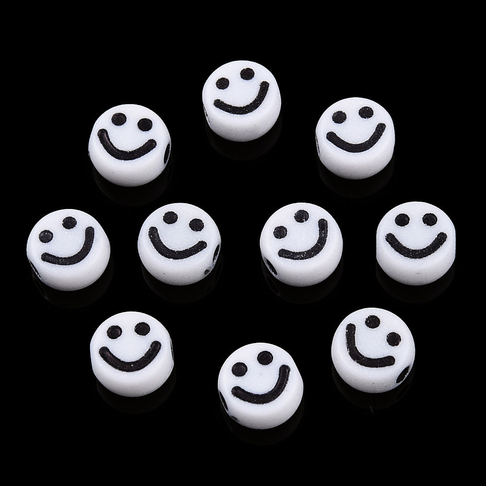Smiley Beads - White/Black (100)