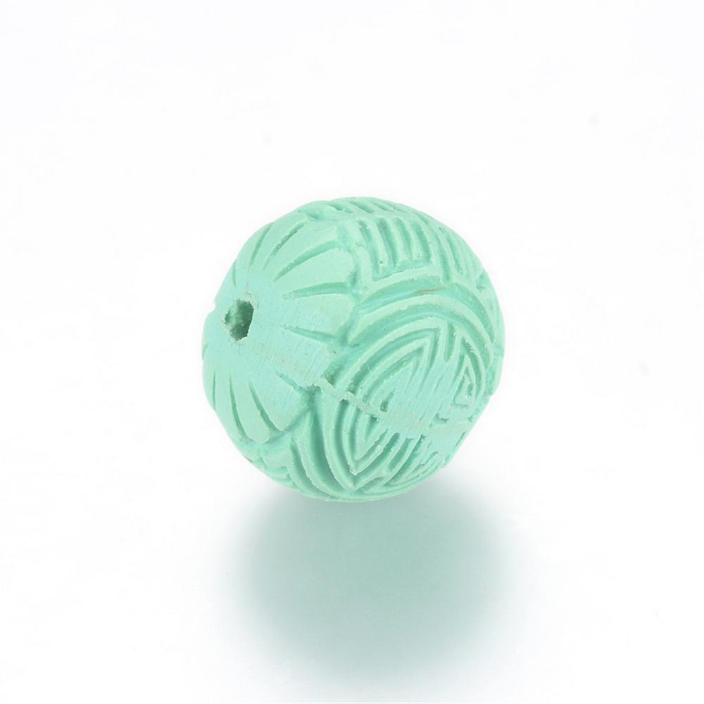 16mm Round (5) - Light Green - Cinnabar Oriental Carved Bead