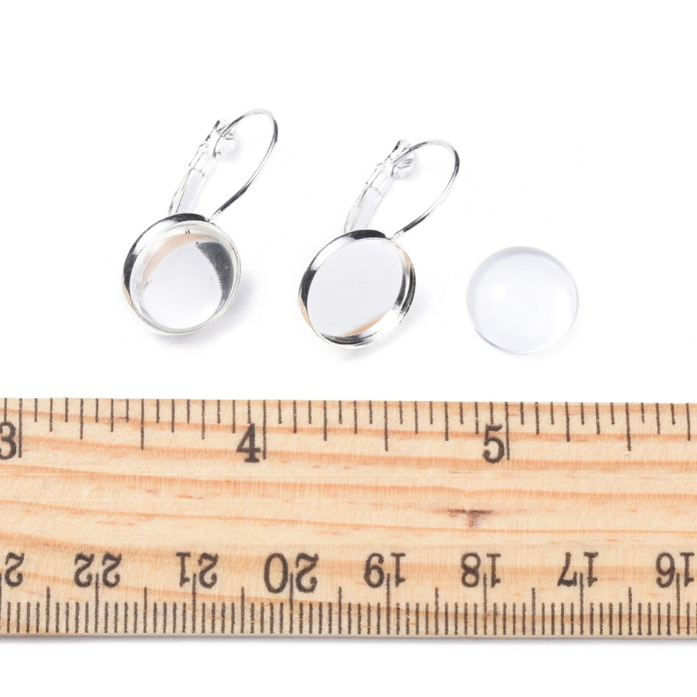 Ear Wires w. Glass Dome (2) - Silver