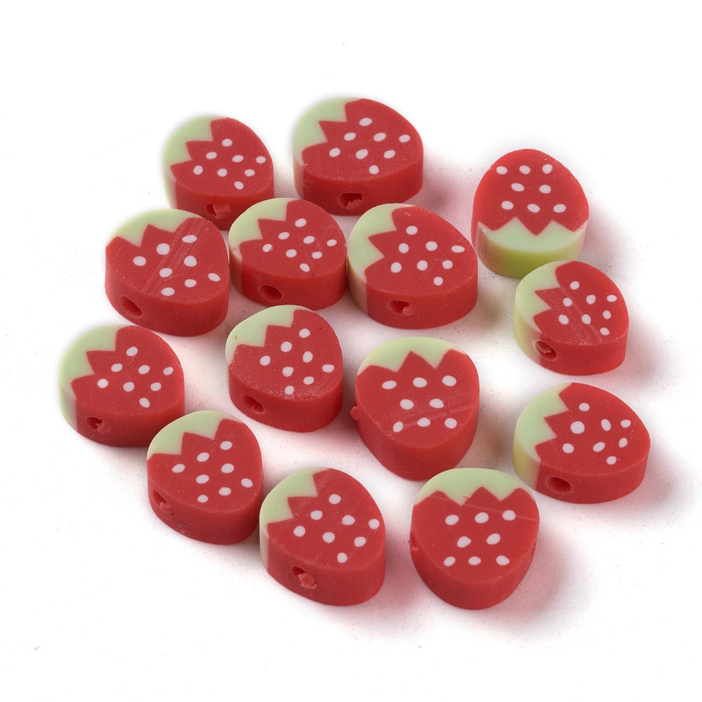 Strawberry Beads (50) - Hand Made Clay