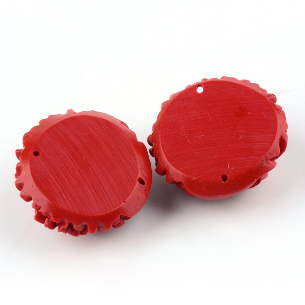 30mm Floral Joiner (1) - Red - Cinnabar Oriental Carved Bead
