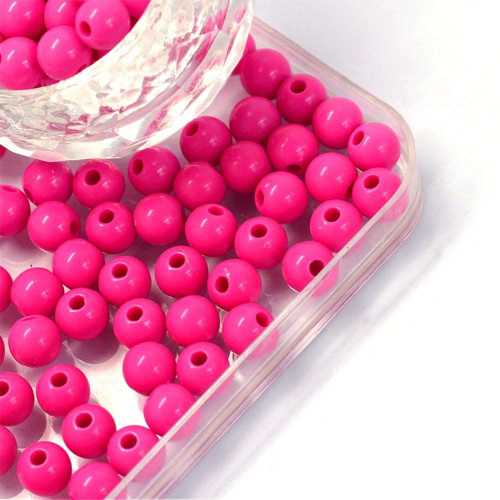 6mm Hot Pink Opaque (100) - Round Acrylic Beads