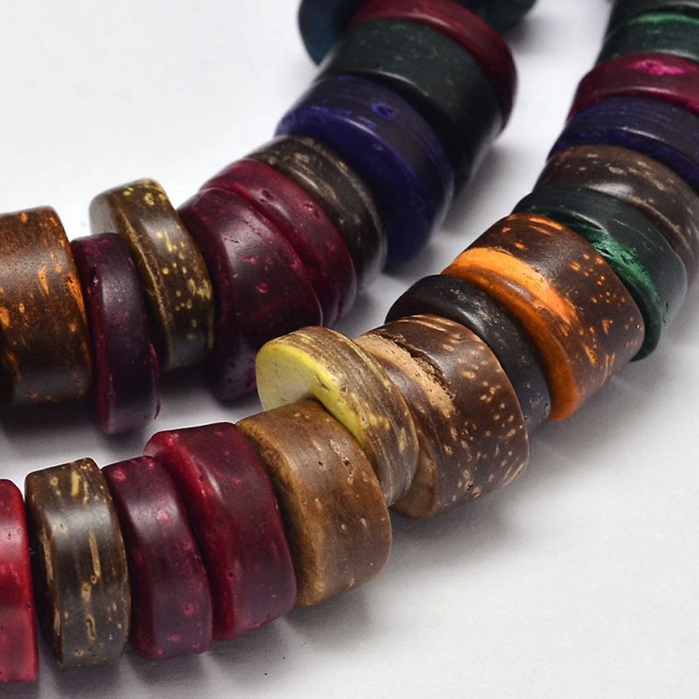 9mm Round Heishi Cut Beads (1 Strand) - Coconut - Mixed Colours