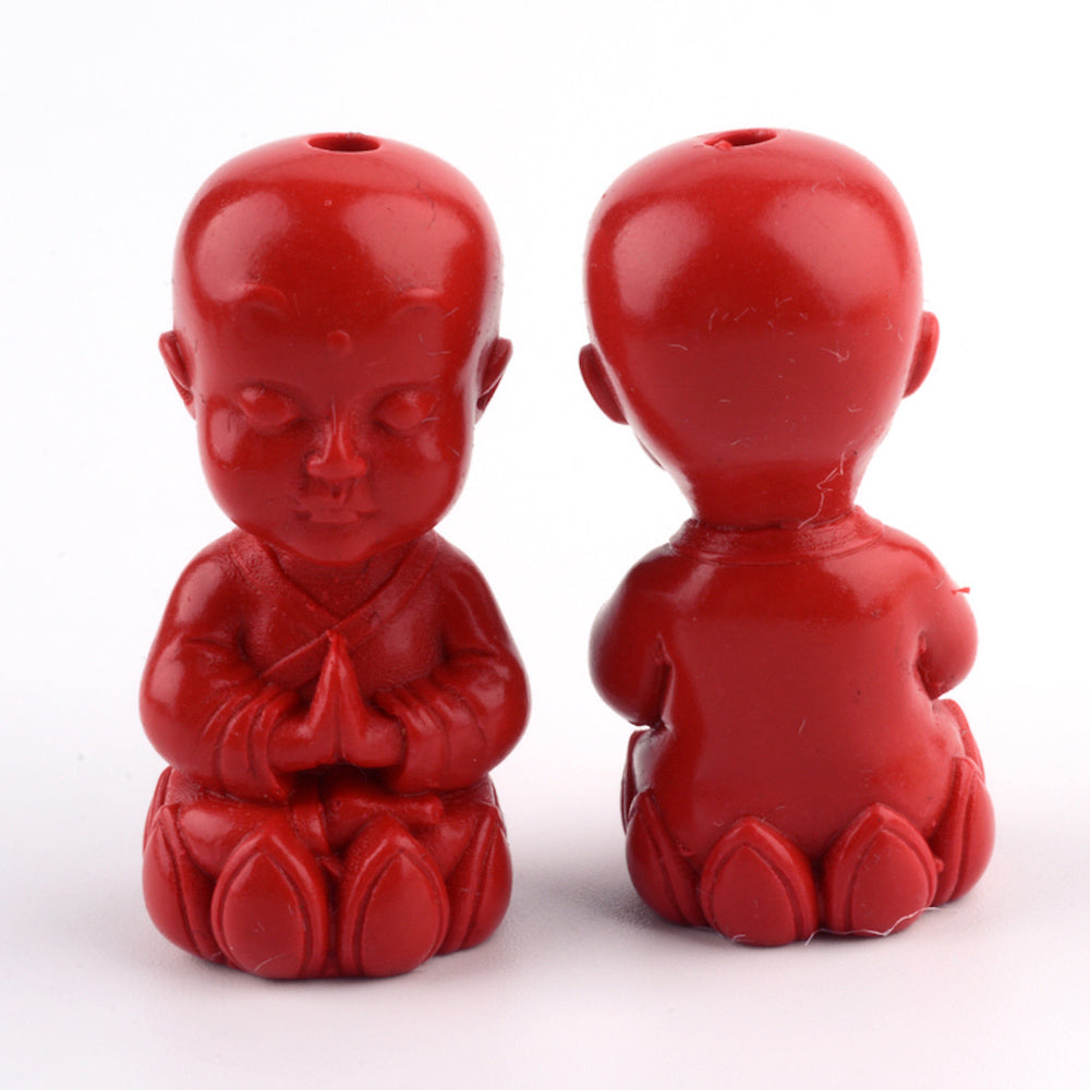 Buddhist Monk (1) - Red - Cinnabar Oriental Carved Bead