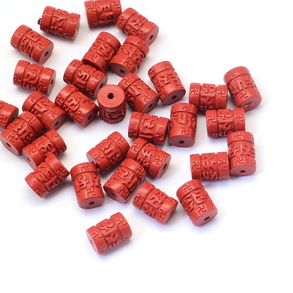 8x11mm Column (25) - Red - Cinnabar Oriental Carved Bead