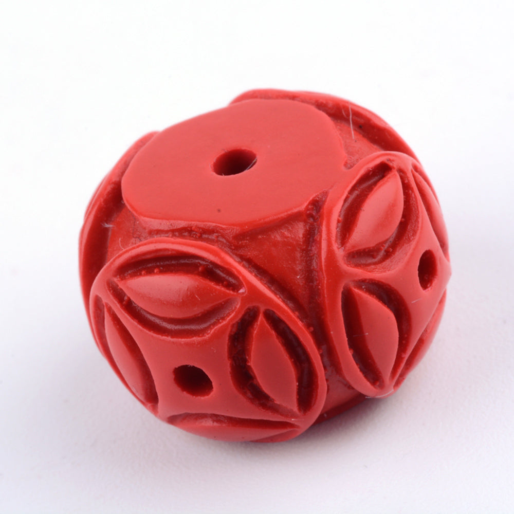 11x16.5mm Drum (5) - Red - Cinnabar Oriental Carved Bead