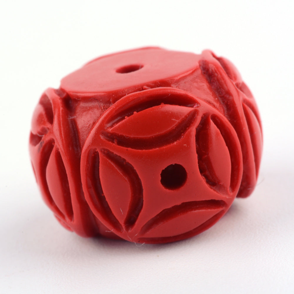11x16.5mm Drum (5) - Red - Cinnabar Oriental Carved Bead