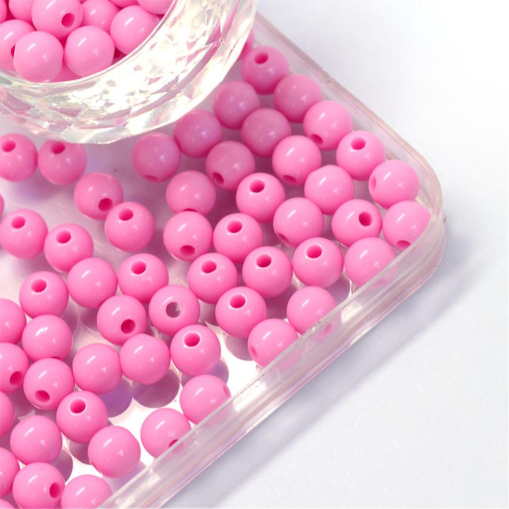 6mm Barbie Pink Opaque (100) - Round Acrylic Beads