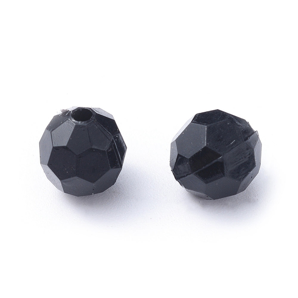 8mm Faceted Beads (100) - Black Opaque