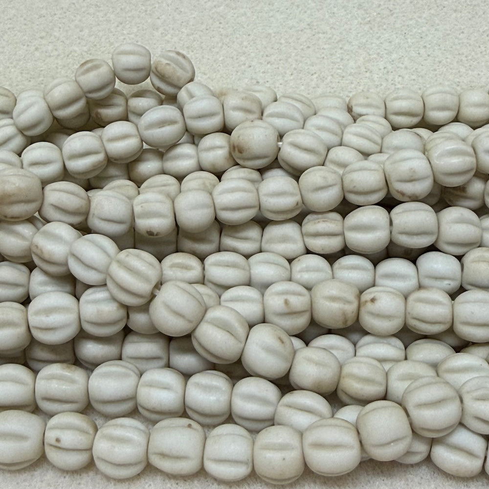 Melons - Shell White Matte - Java Glass Lampwork Beads - (1 strand)