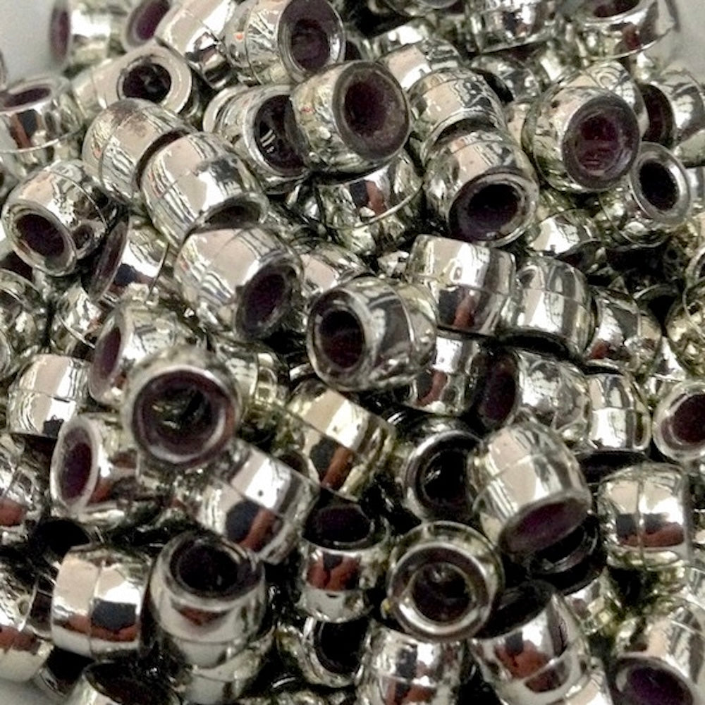 6mm Acrylic Pony Beads - Silver Metallic (100)