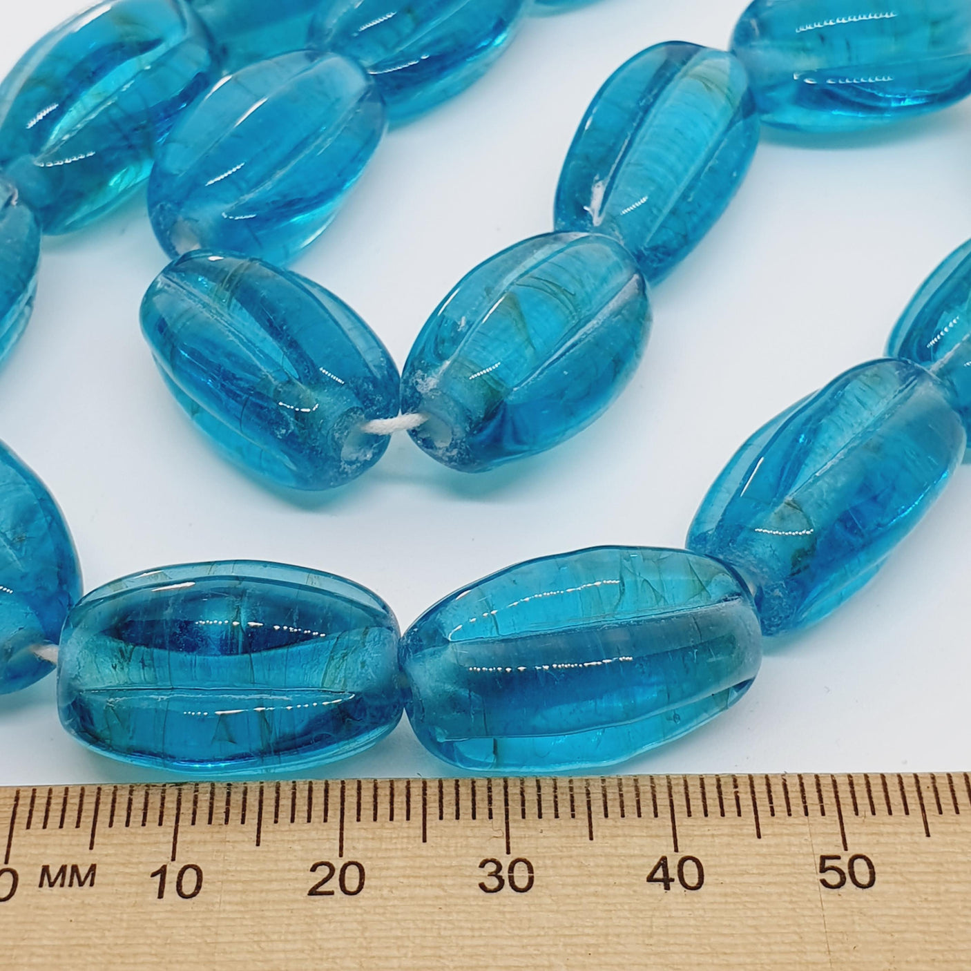 Starfruit - Aqua Blue Transparent - Java Glass Lampwork Beads - (1 strand)