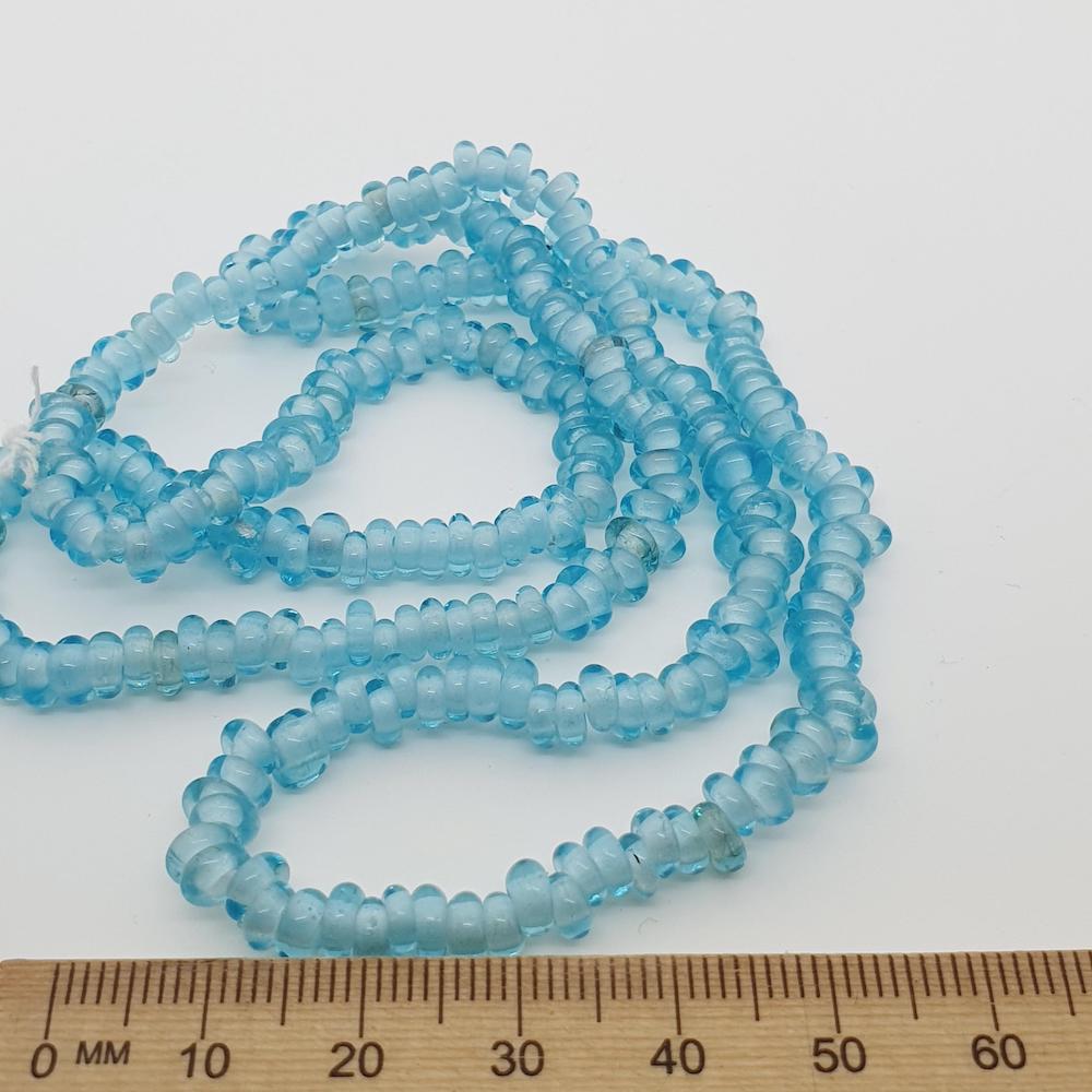 Donuts - Light Blue Transparent - Java Glass Lampwork Beads - (1 strand)