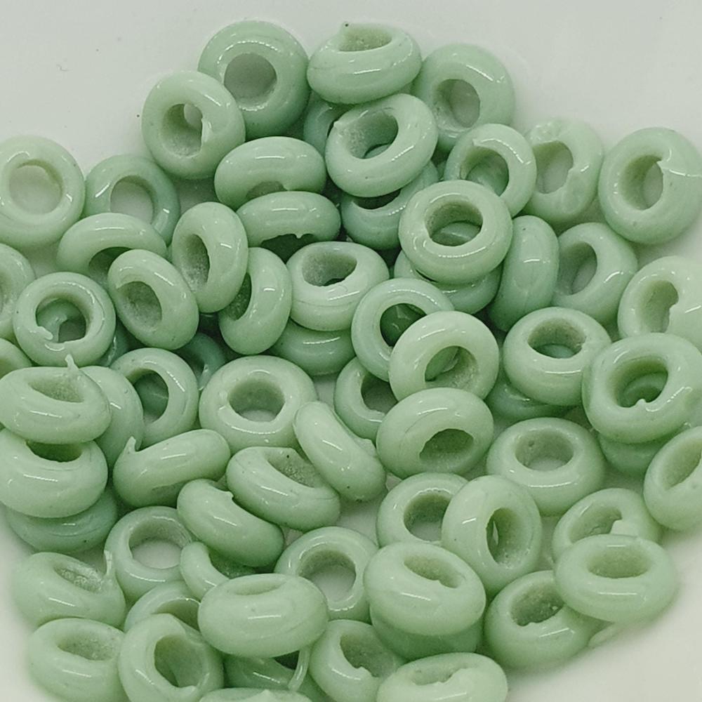 Donuts - Mint Green Opaque - Java Glass Lampwork Beads - (1 strand)