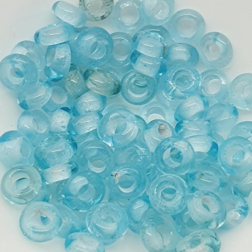 Donuts - Light Blue Transparent - Java Glass Lampwork Beads - (1 strand)
