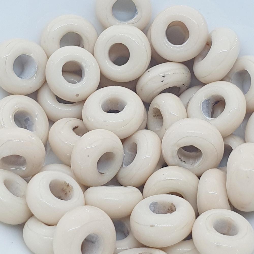 Donuts - Vanilla Opaque - Java Glass Lampwork Beads - (1 strand)