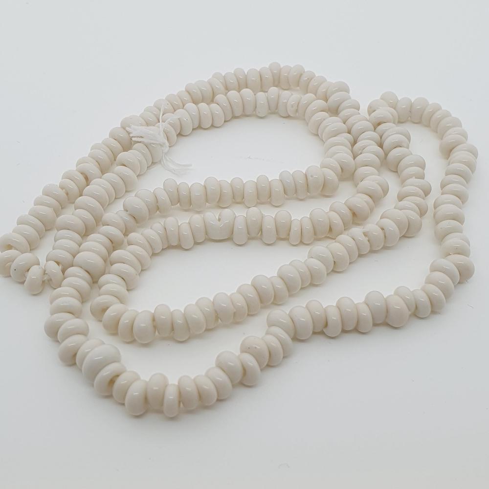 Donuts - White Opaque - Java Glass Lampwork Beads - (1 strand)