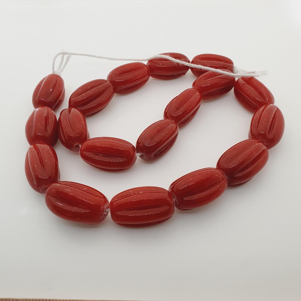 Starfruit - Red Opaque - Java Glass Lampwork Beads - (1 strand)
