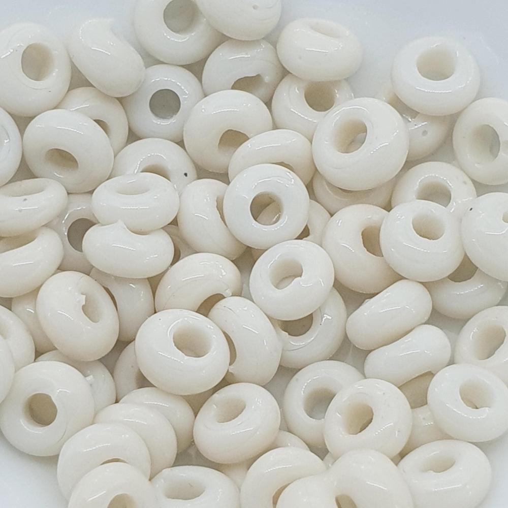 Donuts - White Opaque - Java Glass Lampwork Beads - (1 strand)