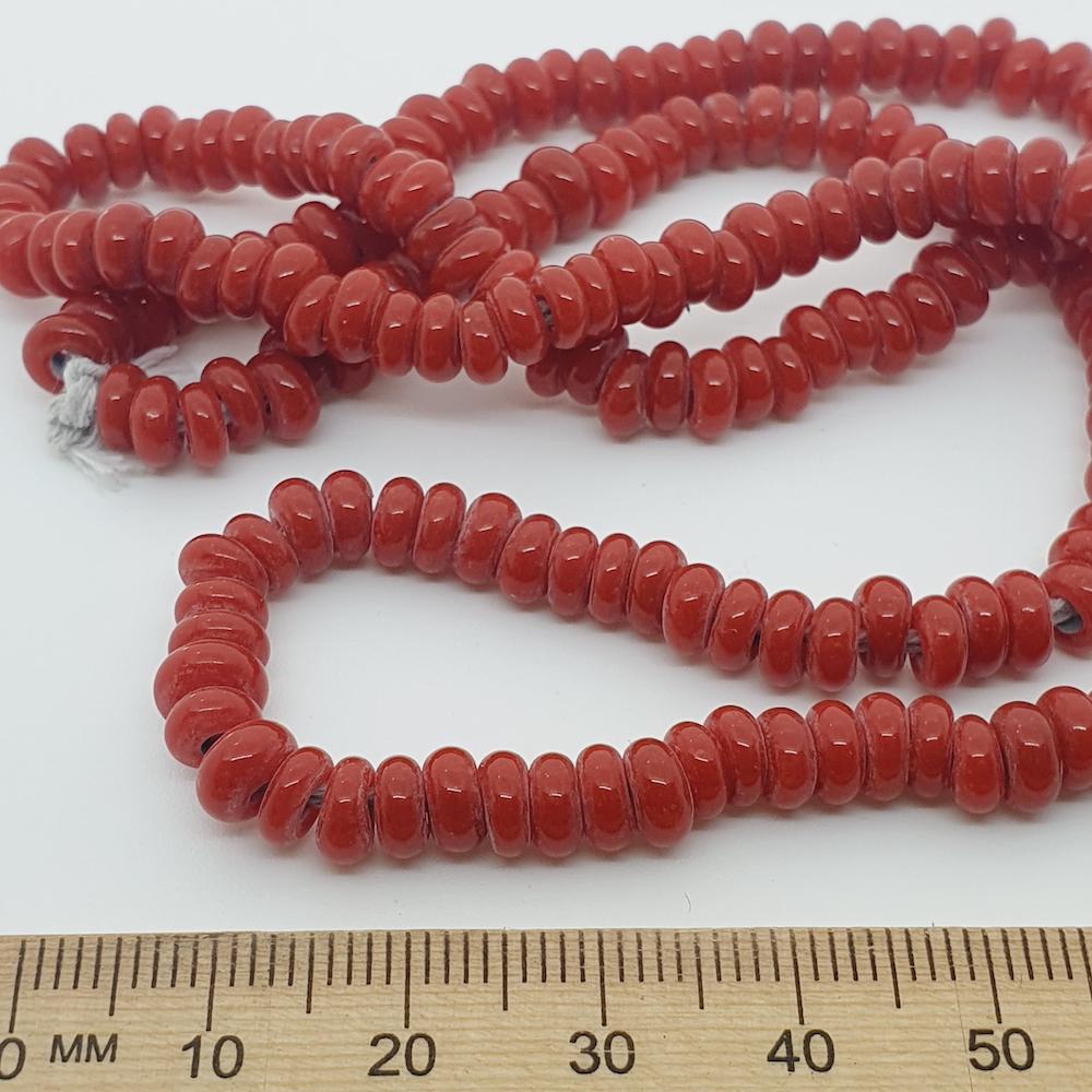 Donuts - Red Opaque - Java Glass Lampwork Beads - (1 strand)