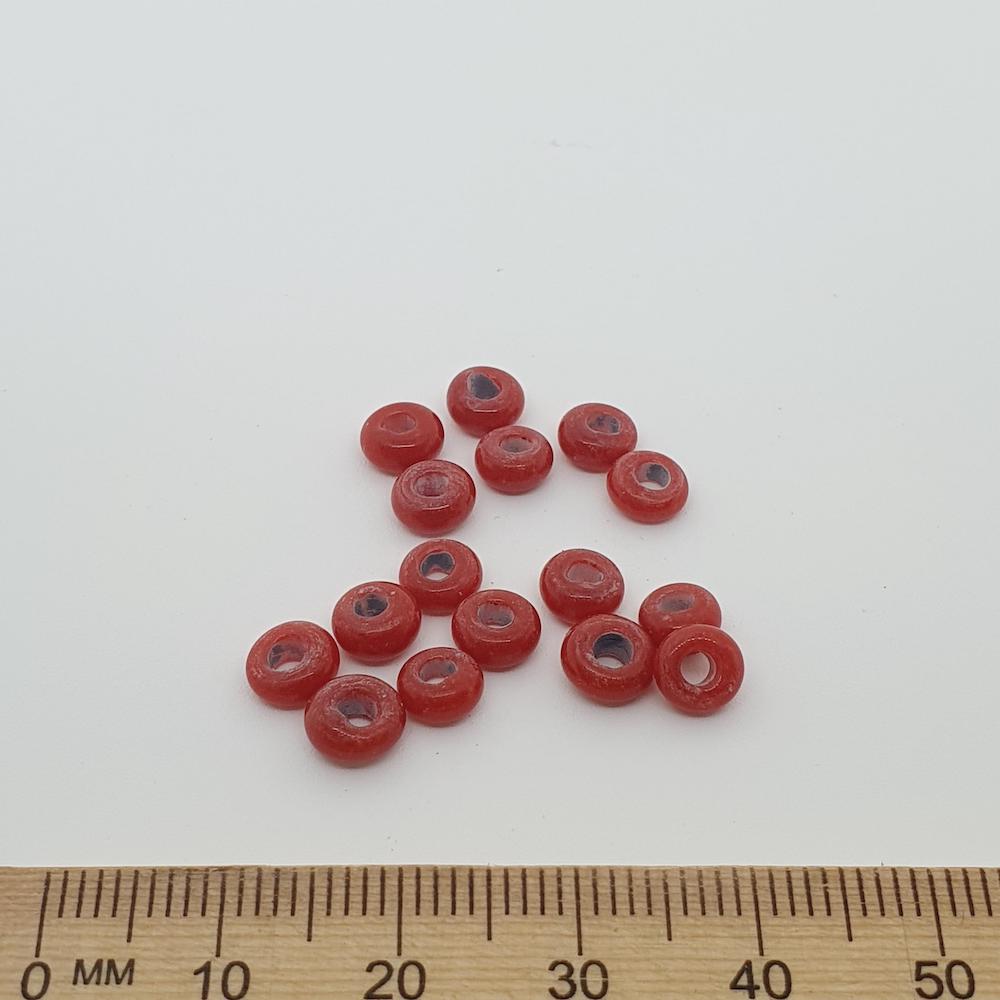 Donuts - Red Opaque - Java Glass Lampwork Beads - (1 strand)