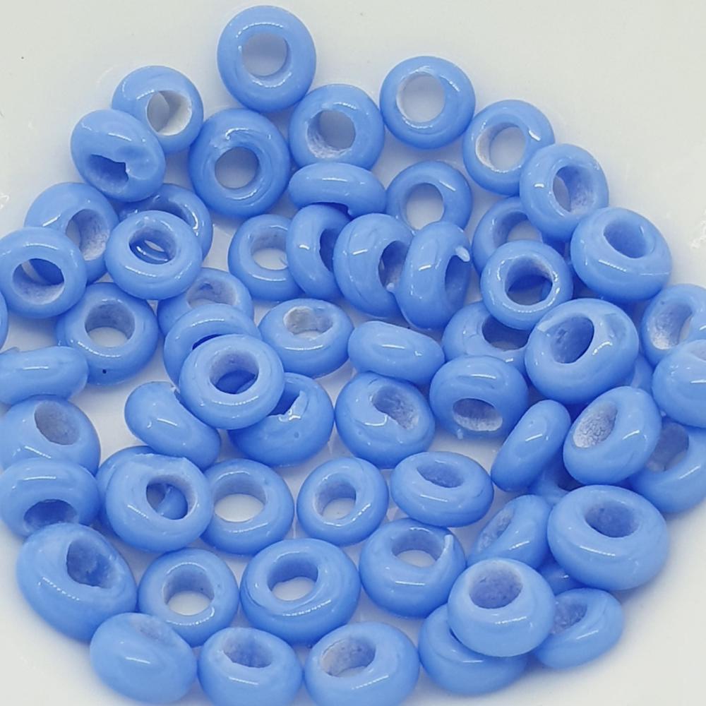 Donuts - French Blue Opaque - Java Glass Lampwork Beads - (1 strand)