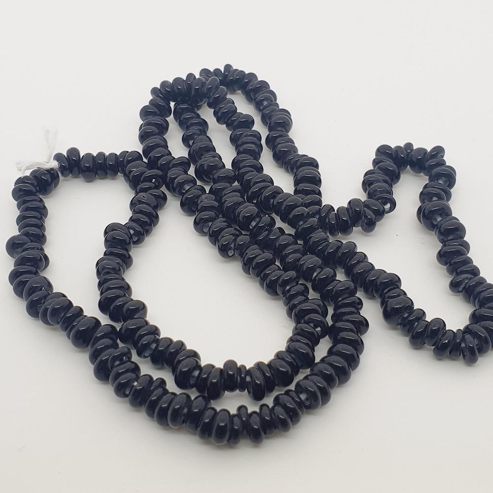 Donuts - Black Opaque - Java Glass Lampwork Beads - (1 strand)