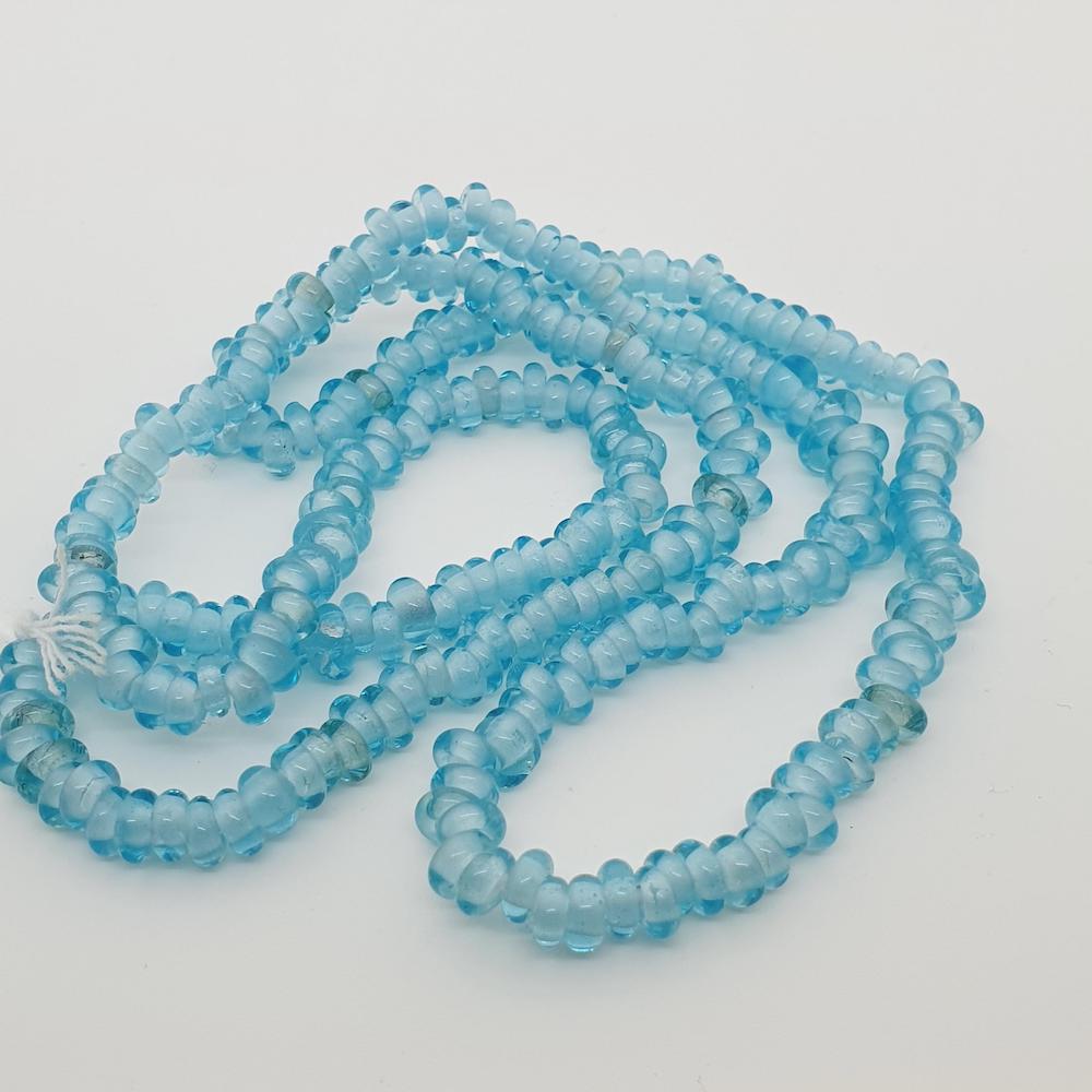 Donuts - Light Blue Transparent - Java Glass Lampwork Beads - (1 strand)