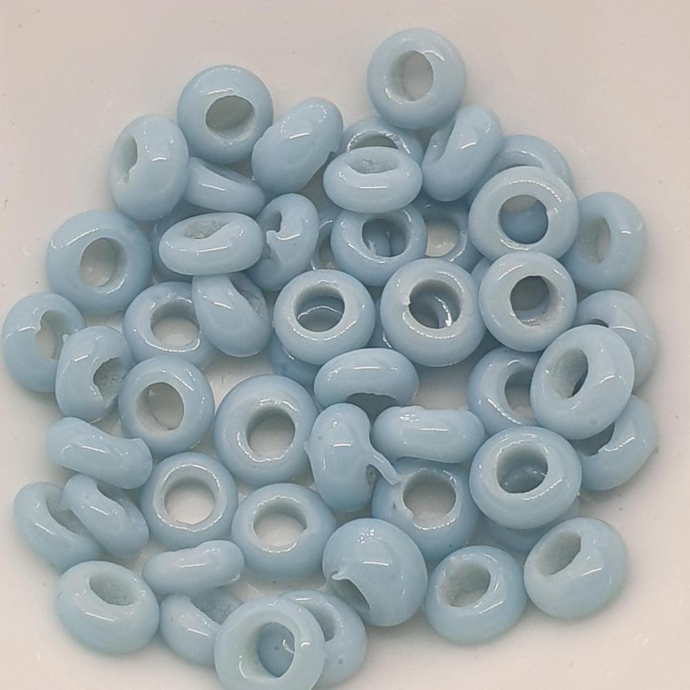 Donuts - Duck Egg Blue Opaque - Java Glass Lampwork Beads - (1 strand)