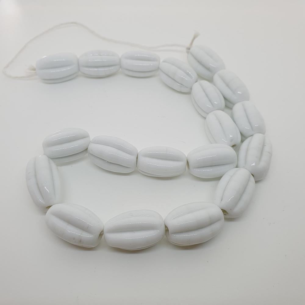 Starfruit - White Opaque - Java Glass Lampwork Beads - (1 strand)