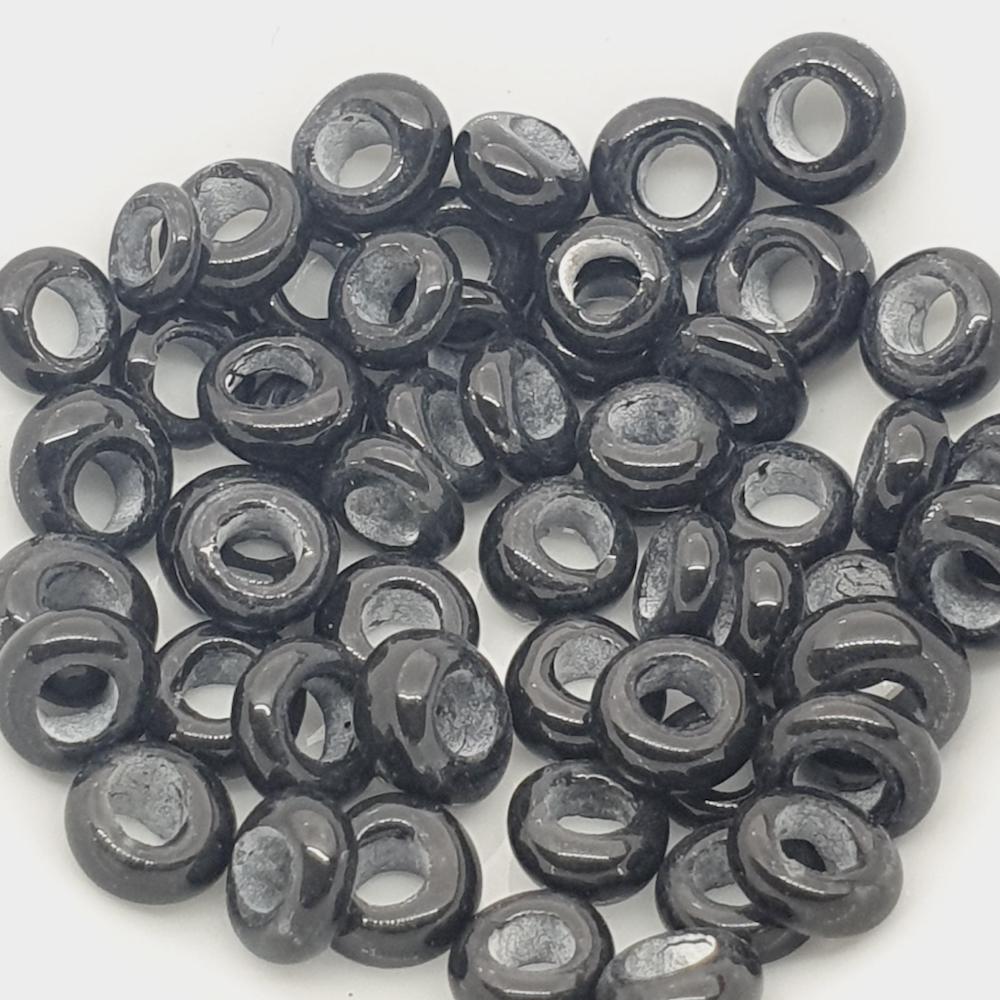 Donuts - Black Opaque - Java Glass Lampwork Beads - (1 strand)