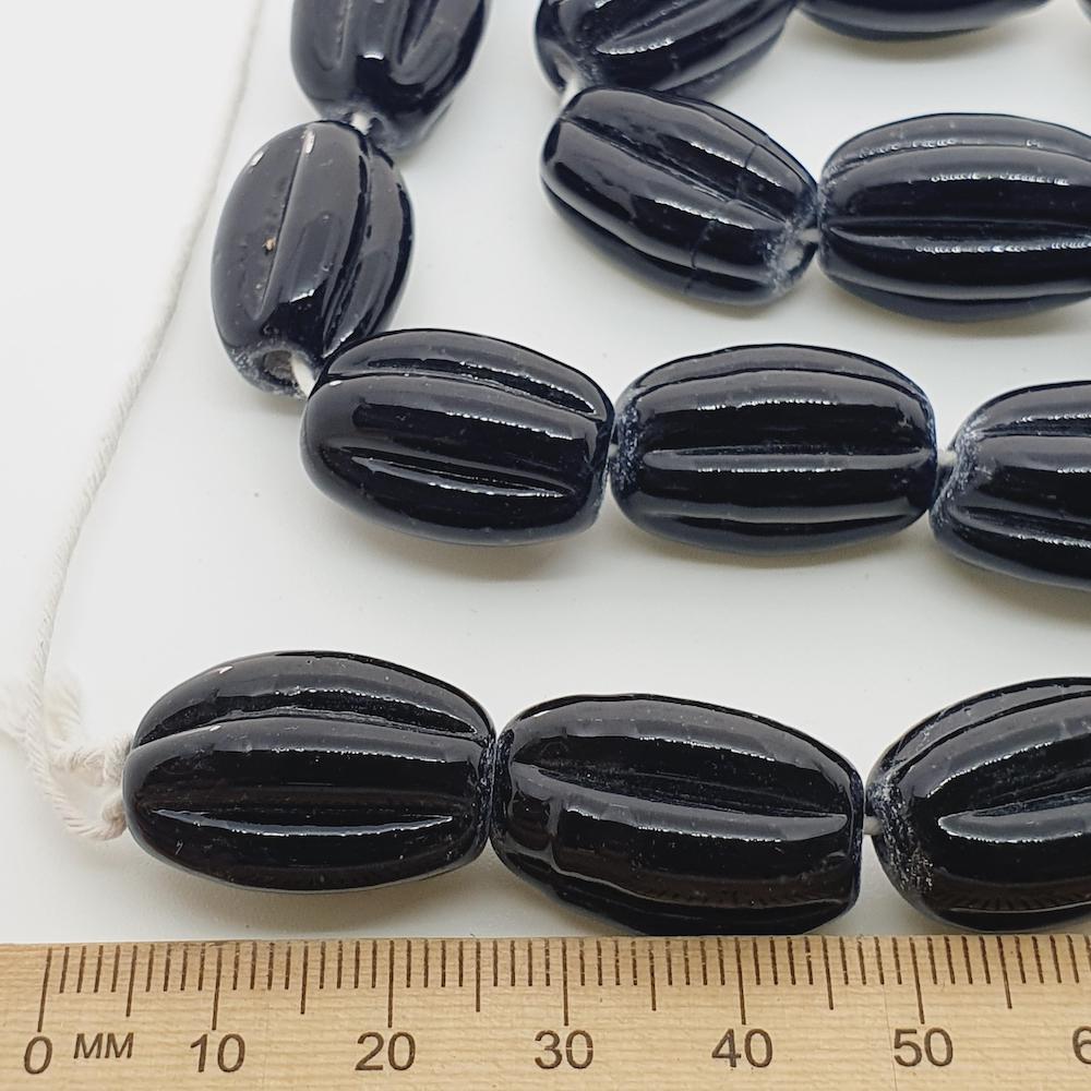 Starfruit - Black Opaque - Java Glass Lampwork Beads - (1 strand)