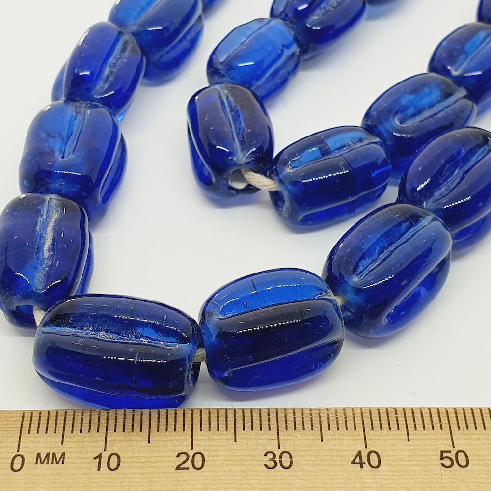 Melons - Dark Blue Transparent - Java Glass Lampwork Beads - (1 strand)