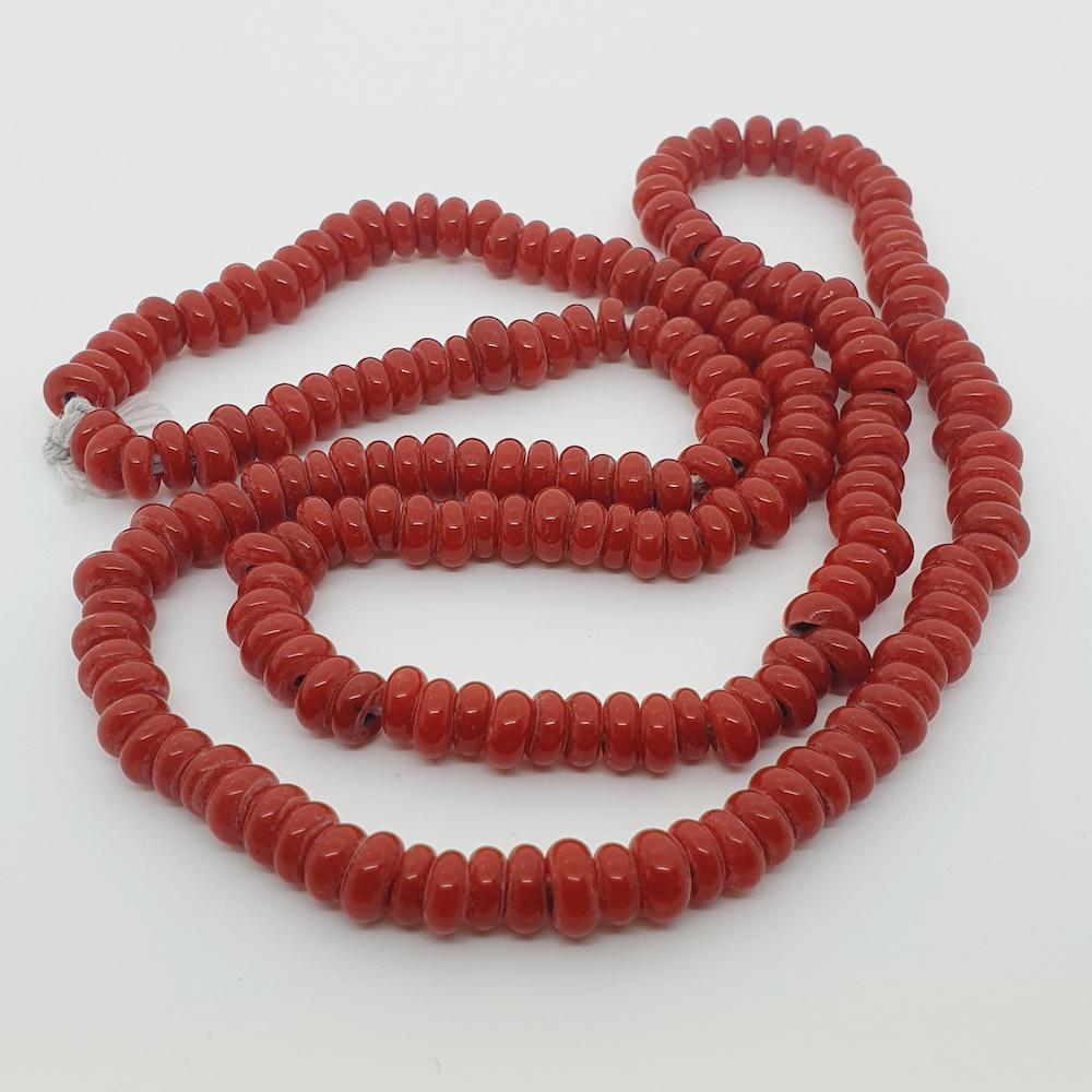 Donuts - Red Opaque - Java Glass Lampwork Beads - (1 strand)