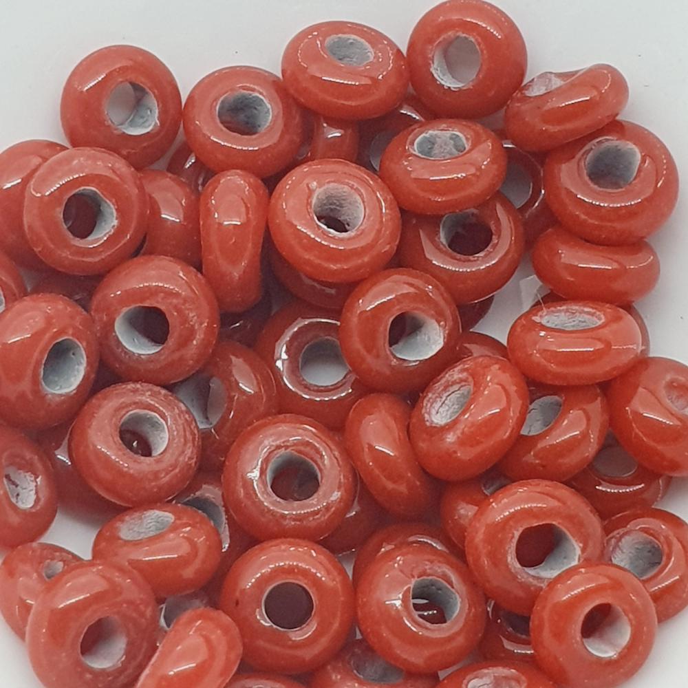 Donuts - Red Opaque - Java Glass Lampwork Beads - (1 strand)