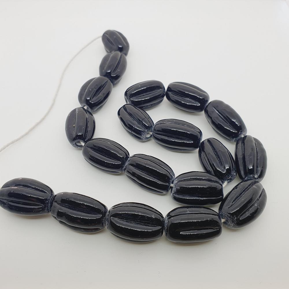 Starfruit - Black Opaque - Java Glass Lampwork Beads - (1 strand)