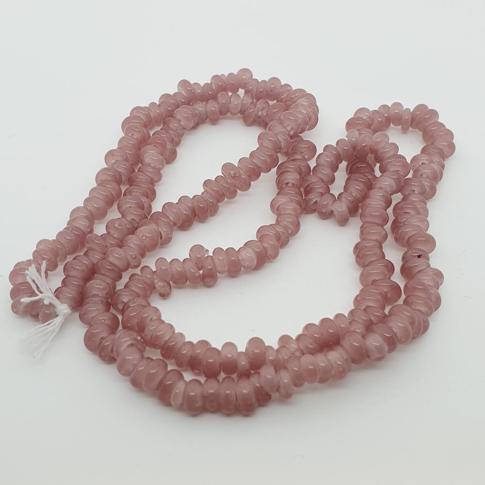 Donuts - Pink Transparent - Java Glass Lampwork Beads - (1 strand)