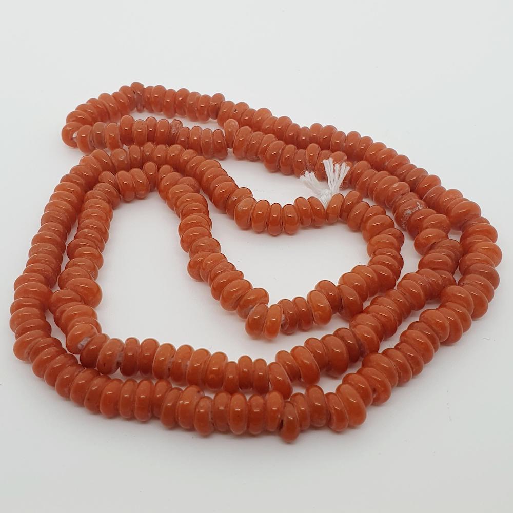 Donuts - Red Opaque - Java Glass Lampwork Beads - (1 strand)